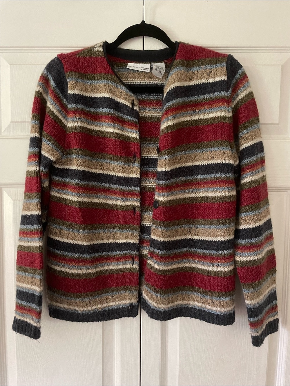 croft & barrow Red Multicolor Striped Crewneck Cardigan